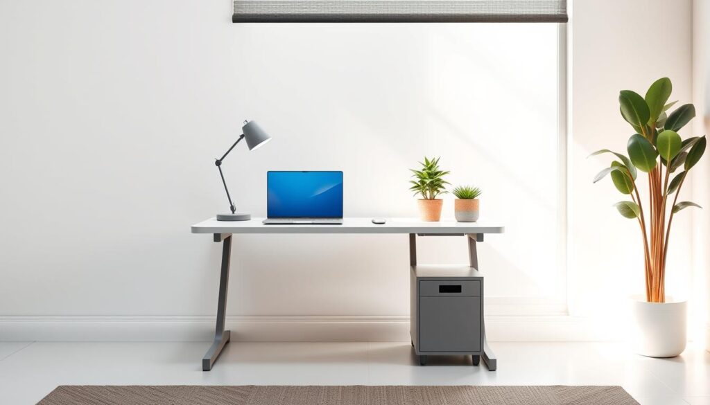Compact ergonomic desk setup for workspace optimization
