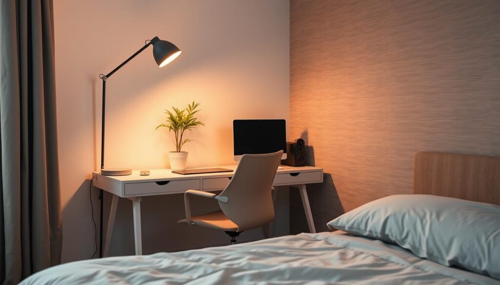 space efficiency in bedroom corner office setup