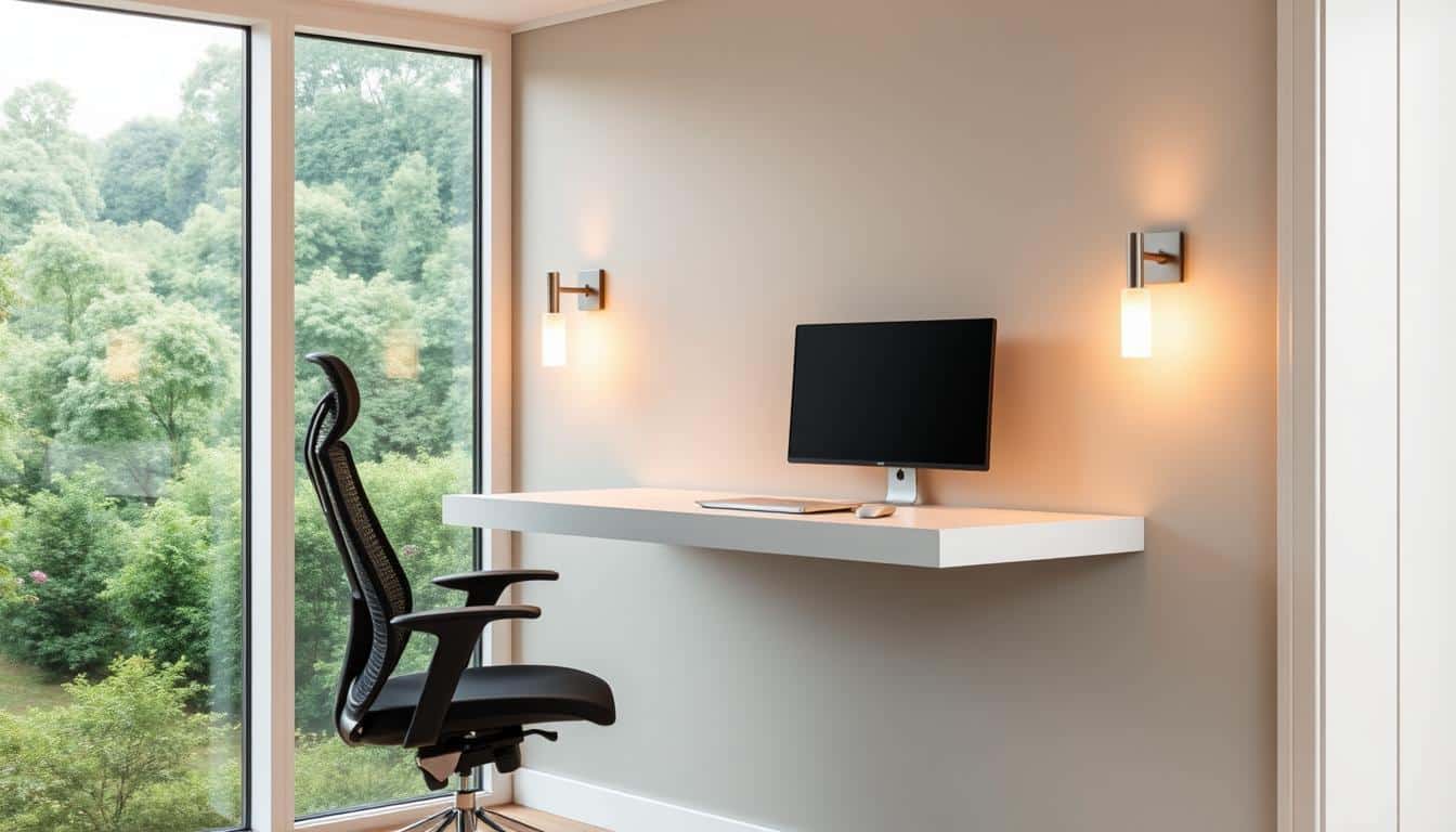 space-saving desk setup