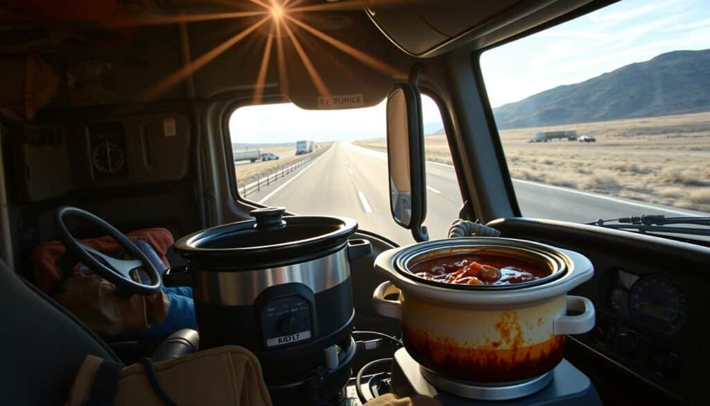 Trucker Slow Cooker in Semi Truck