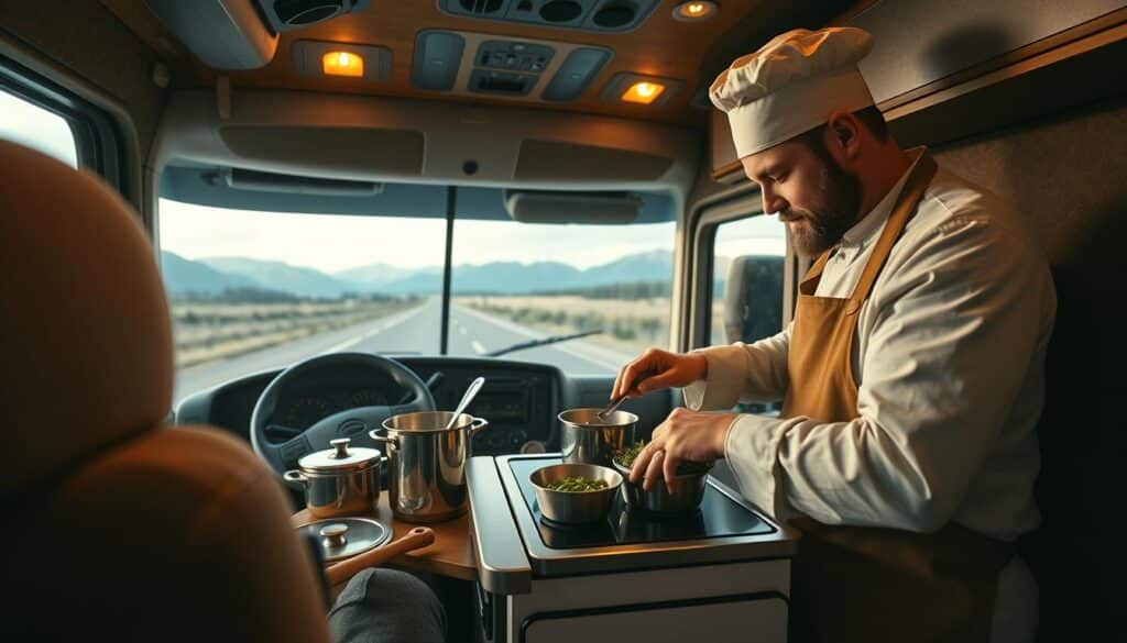 cooking in a semi-truck